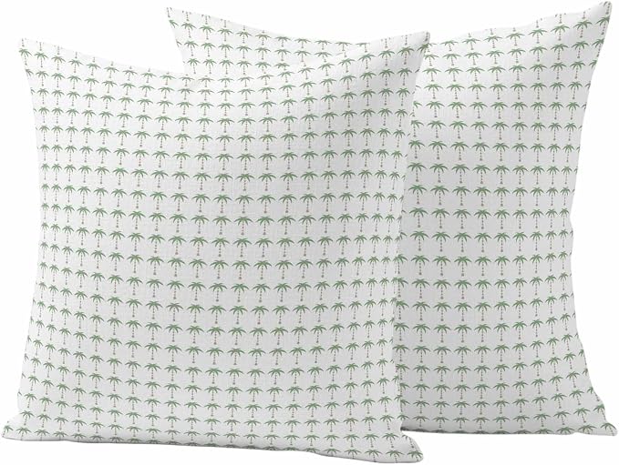 Palm Trees Outdoor Pillow Covers 26"x26" Set of 2, Summer Vintage Nautical Coastal Beach Ocean Green Tree Waterproof Throw Pillow Covers for Patio Furniture, Decorative Cushion Covers for Porch