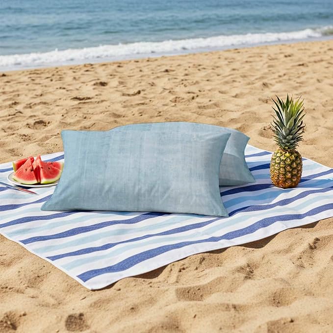 Vandarllin Outdoor Throw Pillows Covers 20x12 inch Set of 2 Waterproof Sky Blue Linen Decorative Zippered Cushion Covers for Patio Furniture, Solid Color Texture Lumbar Pillowcases