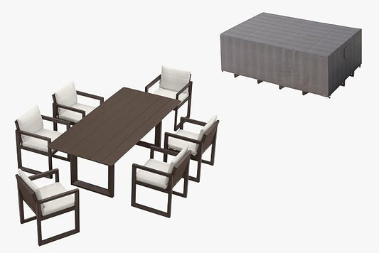 PURPLE LEAF Outdoor Dining Set for 6 with Waterproof Furniture Cover Aluminum Luxury Patio Furniture Table and Chairs Set with Removable Thick Cushion for Small Backyard Porch Garden Deck Pool, Bronze