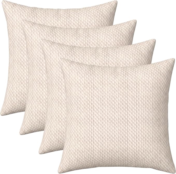 RSH DECOR: Sunbrella Square Throw Pillows Set of 4 | 20" x 20" | Water and Fade-Resistant Fabric | Outdoor Pillow Covers with Down-Alternative Inserts | Made in USA (Cozy Quilt Bright White)