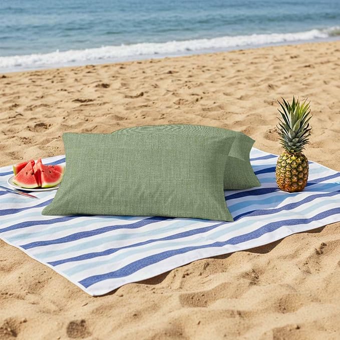 Outdoor Waterproof Throw Pillow Covers Set of 2 Sage Green Linen Lumbar Pillowcases 20x12 Inches Farmhouse Pure Color Decorative Pillows Cushion Case Patio Pillows for Couch Bed Chair Garden