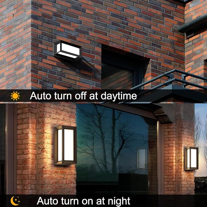 Dusk to Dawn Outdoor Wall Light, 3000k Black Exterior Wall Fixtures,Modern Exterior Wall Sconce LED,Ouside Light for House Garage Walkway Backyard Garden