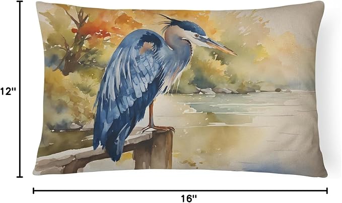Caroline's Treasures DAC2849PW1216 Blue Heron Throw Pillow Machine Washable, Indoor Outdoor Decorative Pillow for Couch, Bed or Patio, 12HX16W