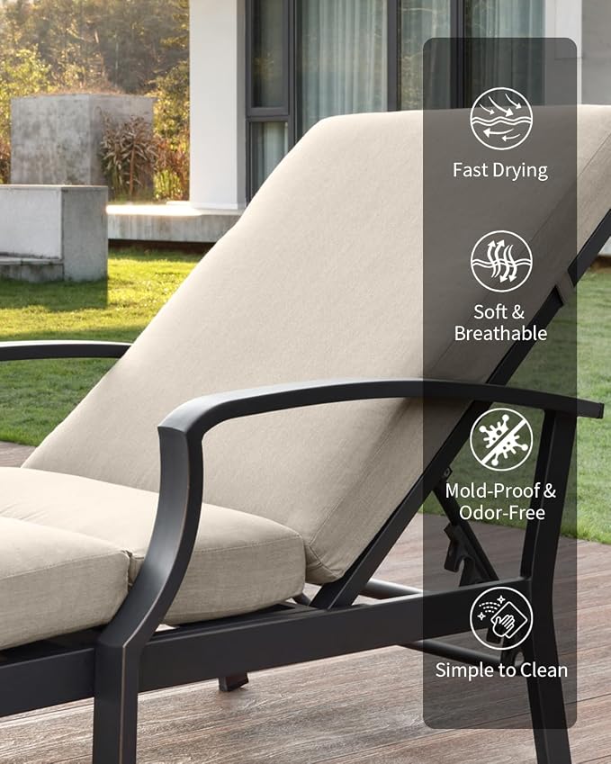 2 Pieces Patio Chaise Lounge Chairs, Never Rust Aluminum Outdoor Pool Lounge Chairs with Gray Cushion, 6-Position Adjustable Backrest Outdoor Loungers Pool Chaise Chair for Beach, Gunmetal