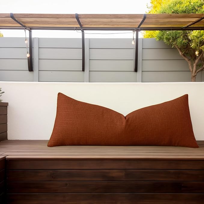 Kevin Textile Outdoor Waterproof 14”x36” Pillow Cover 1 Pack, Burnt Orange | Water Resistant, Soft Faux Linen-cotton Yarn-dyed Woven Texture Throw Pillow Covers for Tent Patio Garden Couch Sofa