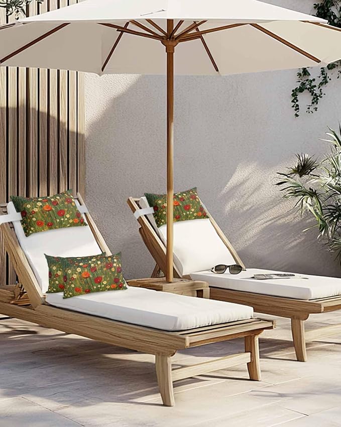 Pack of 2 Outdoor Lumbar Cushions with Inserts, Spring Flowers Oil Painting Texture Waterproof Fluffy Fade Body Pillows, Patio Furniture Pillow for Home Balcony Garden Decor 11x16IN