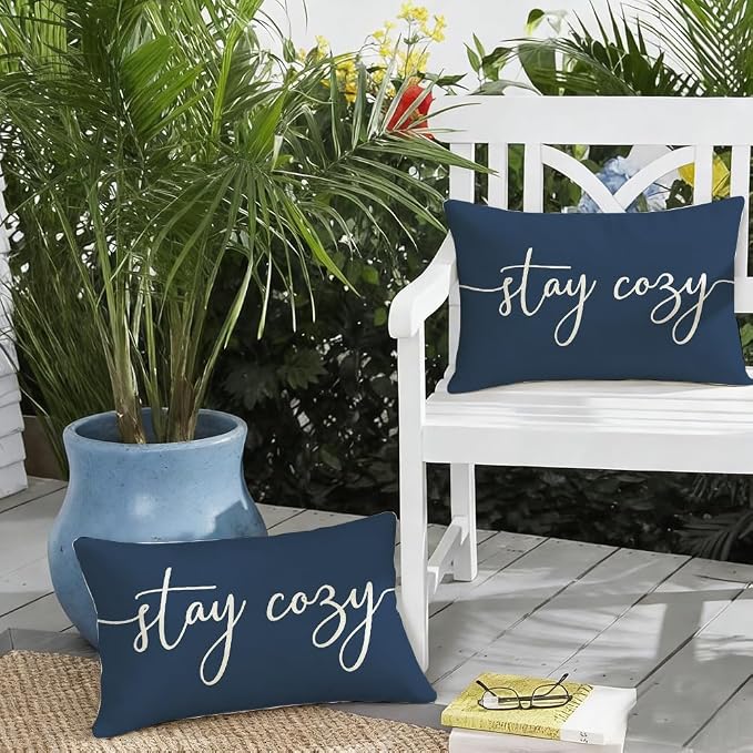 RABUSOFA Blue Outdoor Pillow Covers 12x20 Waterproof Stay Cozy Decoration | Outdoor Patio Decoration, Waterproof & Durable Fabric, Machine Washable, Invisible Zipper, Not Insert