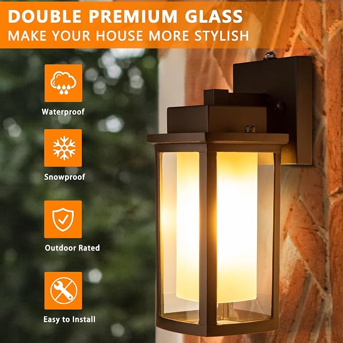 JYZ Dusk to Dawn Outdoor Wall Sconce Lighting, Exterior Outdoor Wall Mount Lantern, Waterproof Anti-Rust Porch Light Fixture, Modern Contemporary Outside Lamp for House Front Door Garage Patio Deck
