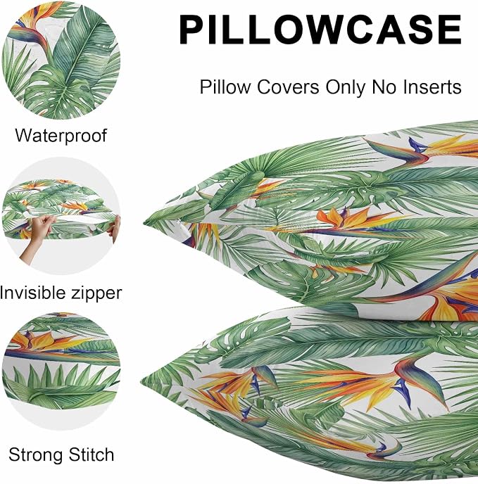 Tropical Plants Outdoor Pillow Covers 20x12 Inch Lumbar Pillow Covers Set of 2 Waterproof Decorative Throw Pillow Cases Summer Palm Leaves Monstera Green Cushion Covers for Patio Furniture Garden