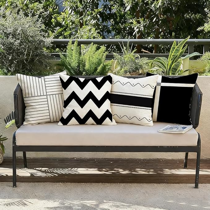 RABUSOFA Outdoor Pillow Covers 20x20 Black Modern Geometry Decor Set of 4 | Chevron Zigzag,Not Insert,Waterproof Fabric,Machine Washable,Invisible Zipper,Decoration for Patio Furniture Sunbrella Couch