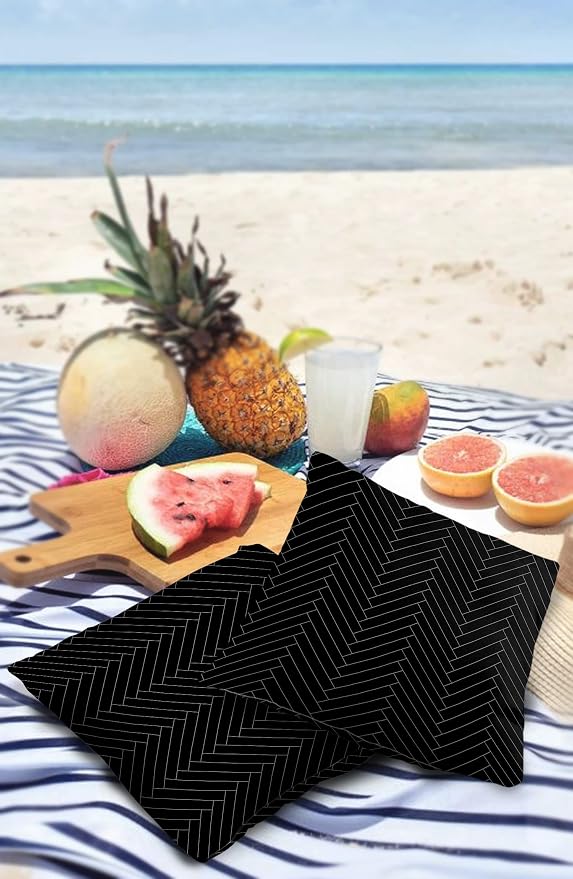 Outdoor Pillows 26x26 Waterproof Outdoor Pillow Covers, Modern Polyester Throw Pillow Covers Garden Cushion Decorative Case for Patio Couch Decoration Set of 2, Black Stripe Herringbone