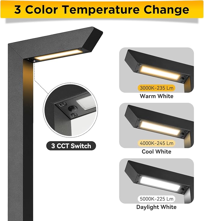 3CCT LED Low Voltage Landscape Pathway Light, 12V Premium 3000K/4000K/5000K Selectable Path Lights Wired, Modern Walkway Lights Outdoor, Higher Housing with Larger Stake (19.7IN, 8 Pack)