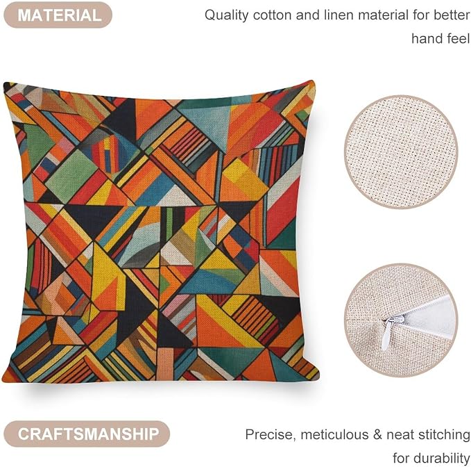 Linen Cushion Case Outdoor Home Decoration Summer Orange Rust Colorful Multicolor Cushion Covers Colorful Fun Aesthetic Mid Century Modern Gomestry Farmhouse Pillow Covers Decorative 20"x20"