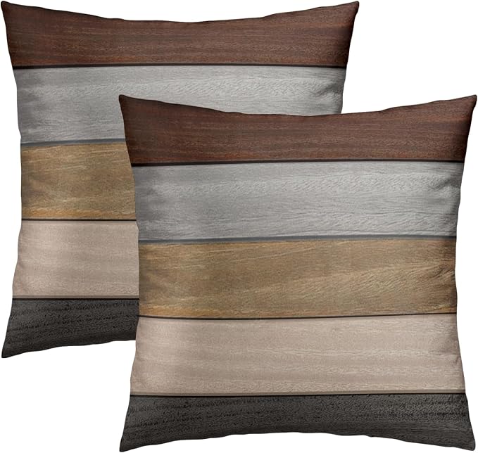 Rustic Wood Pillow Covers 20X20 Inch Pack of 2,Vintage Brown Wooden Boat Board Throw Pillow Cases for Couch Sofa Bedroom Living Room Home and Outdoor Decor