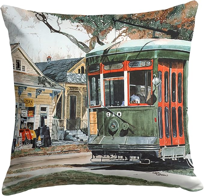 Caroline's Treasures 8108PW1414 New Orleans Street Car Fabric Decorative Pillow Machine Washable, Indoor Outdoor Decorative Pillow for Couch, Bed or Patio, 14Hx14W