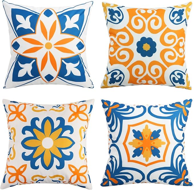 Pyonic Outdoor Pillow Covers 16x16 Spring Summer Garden Waterproof Throw Pillow Covers Cushion Case Patio Pillows for Couch Tent,Set of 4 Yellow