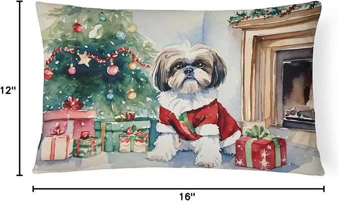 Caroline's Treasures DAC2751PW1216 Shih Tzu Cozy Christmas Throw Pillow Machine Washable, Indoor Outdoor Decorative Pillow for Couch, Bed or Patio, 12HX16W