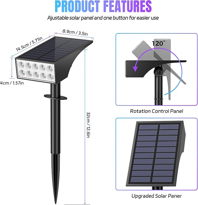 Solar Lights Outdoor Waterproof Landscape Spotlight Color Changing 2 Pack | 7 Lighting Modes, WENATY Solar Spot Lights Led Powered Flood for Halloween & Christmas Decorations Yard Garden House Tree