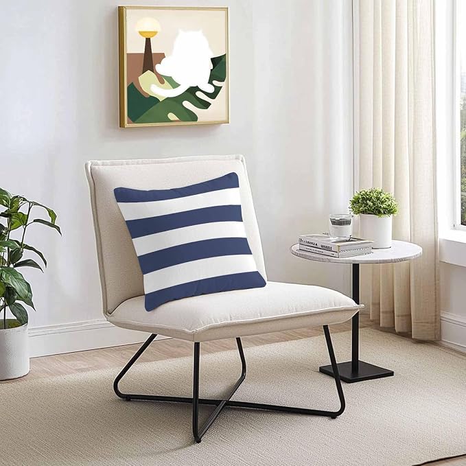 Outdoor Waterproof Throw Pillow Covers Set of 2 Navy Blue Stripe Pillowcases 24x24 Inches Simple Style Striped Decorative Pillows Cushion Case Patio Pillows for Couch Bed Chair Garden
