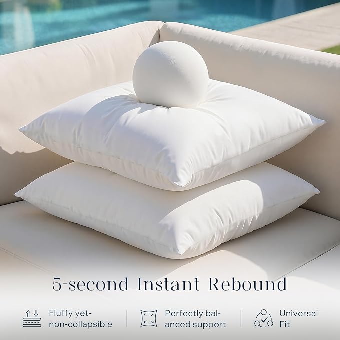 Phantoscope 18x18 Outdoor Pillow Inserts, Waterproof Outdoor Pillows 2-Pack | Water-Resistant Indoor and Outdoor Pillow Inserts, Hypoallergenic Pillow Stuffers for Patio, Porch, Garden, Plush, Supportive