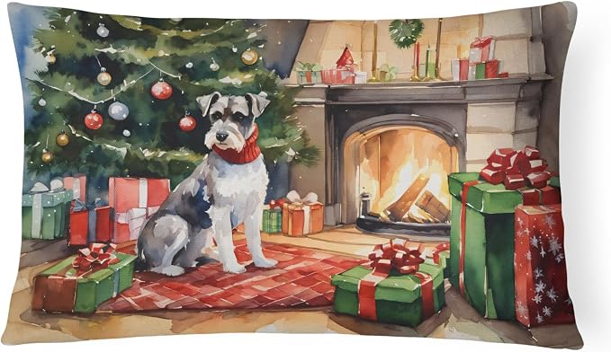Caroline's Treasures DAC2740PW1216 Schnauzer Cozy Christmas Throw Pillow Machine Washable, Indoor Outdoor Decorative Pillow for Couch, Bed or Patio, 12HX16W