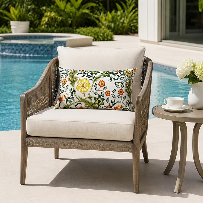 Outdoor Lumbar Pillows 12"x20" Waterproof Patio Pillows with Inserts | Set of 2 Fade Resistant Outdoor Waterproof Lumbar Pillow Decorative Garden Lumbar Cushions for Home Patio Terrace Sofa