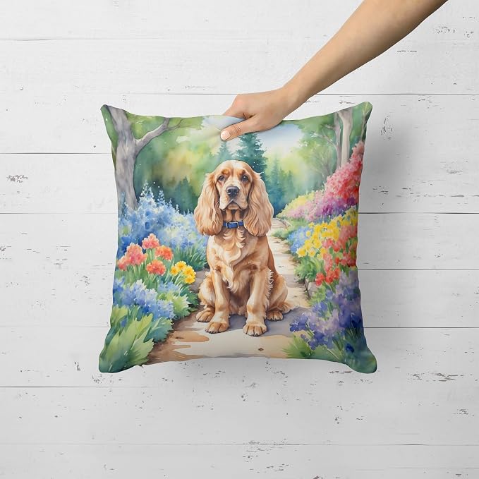 Caroline's Treasures Cocker Spaniel Spring Path Throw Pillow Machine Washable, Indoor Outdoor Decorative Pillow for Couch, Bed or Patio, 18Hx18W