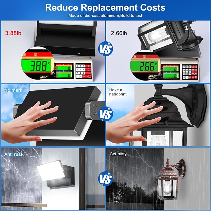 ledmo LED Flood Lights Outdoor - 360 Adjustable Head 60W Wall Pack Switch Control Modern Exterior Lighting Fixtures Commercial Security 5000K Wall Mount for Shop,Barn,Garage Yard 4 Pack,Black