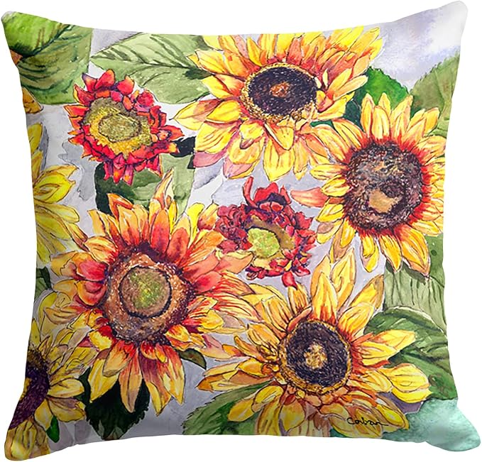 Caroline's Treasures 8766PW1414 Sunflowers Fabric Decorative Pillow Machine Washable, Indoor Outdoor Decorative Pillow for Couch, Bed or Patio, 14Hx14W