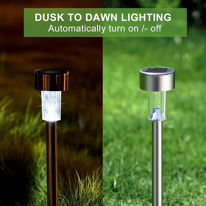 Solar Lights Outdoor Waterproof, Solar Garden Lights, Cold White, 12 Pack | Outdoor Solar Lights Stainless Steel LED Landscape Lighting Decorations for Yard Pathway Patio Lawn