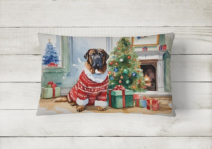 Caroline's Treasures DAC2757PW1216 Tibetan Mastiff Cozy Christmas Throw Pillow Machine Washable, Indoor Outdoor Decorative Pillow for Couch, Bed or Patio, 12HX16W