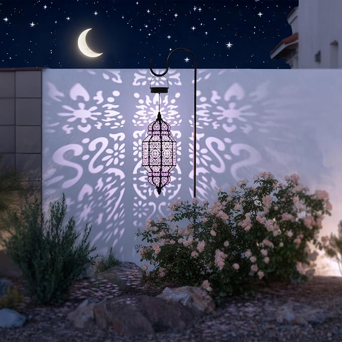 18 Inch High Large Hanging Solar Lights Outdoor Garden Decor, Decorative Waterproof Plastic Moroccan Solar Lantern Lamp, Outside Decorations for Patio Yard Porch Decor, Gardening Gifts for Women Mom