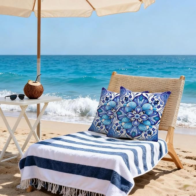 22x22 Inch Outdoor Pillow Covers Set of 2 Waterproof Throw Pillow Covers Decorative Couch Cushion Covers Flower Boho Square Pillowcases Protectors for Patio Garden Sofa