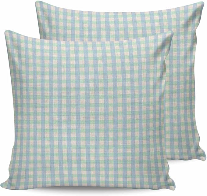 Outdoor Waterproof Throw Pillow Covers Set of 2 Buffalo Plaid Pillowcases 26x26 Inches Blue Linen Classic Checked Patio Decorative Pillows Cushion Case Patio Pillows for Couch Bed Chair Garden