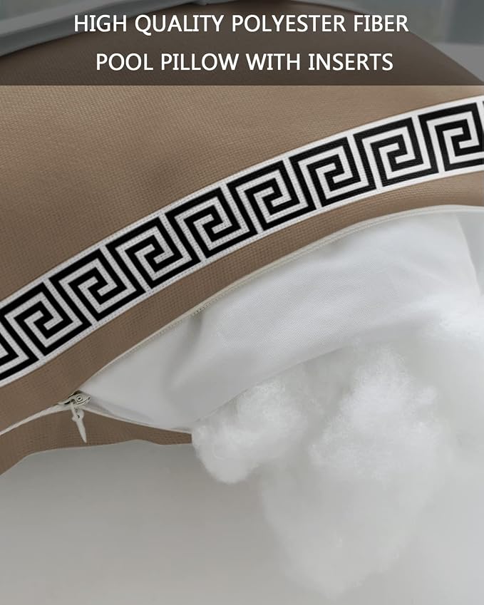 Outdoor Pillows Covers with Inserts Chinese Style Pattern Brown Background Waterproof Recliner Pillow with Adjustable Strap Throw Pillows for Patio Furniture Pool Lounge Chair, 11x16 inch, 2PCS