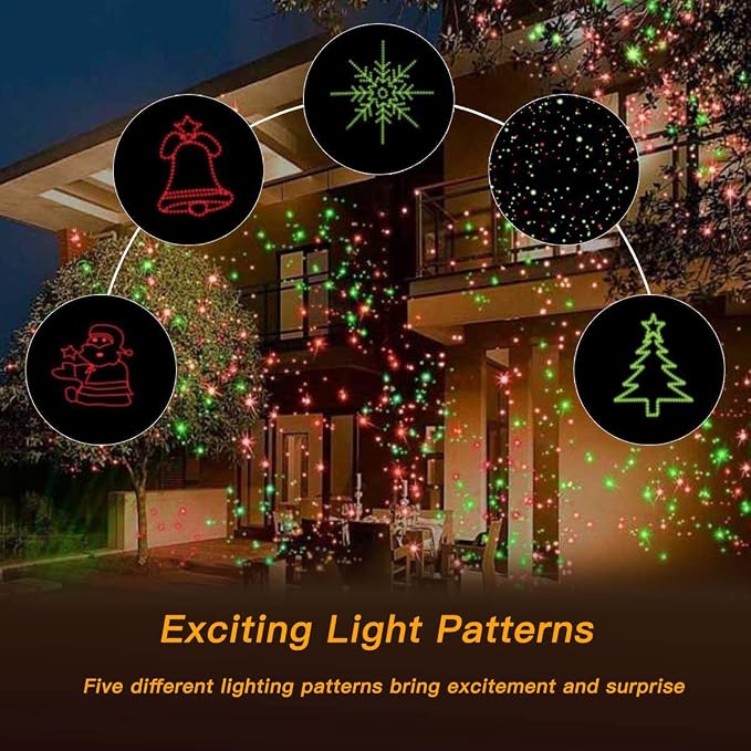 Christmas Laser Lights Outdoors Decoration Projector Light | Waterproof LED Star Show for Xmas Decor House Home Yard Garden Patio Wall Indoor, Red and Green with Wireless Remote