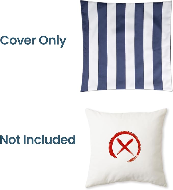 Outdoor Pillow Covers 20x20 Inch, Waterproof Throw Pillow Covers Pack of 2, Water-Resistant Decorative Pillow Case for Patio Furniture Tent Garden, Nautical Navy Blue White Stripes, Cover ONLY