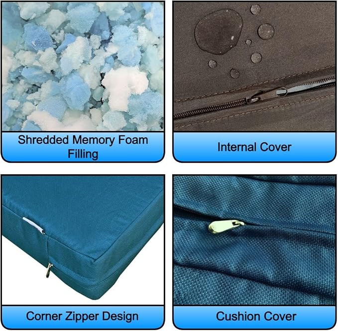 2 Pack 18X16 Inch Outdoor Back Cushion Memory Foam Pillows with Waterproof Internal Cover for Patio Furniture, Sofa, Loveseat, Deep Seat Chair - Pacific Blue Color