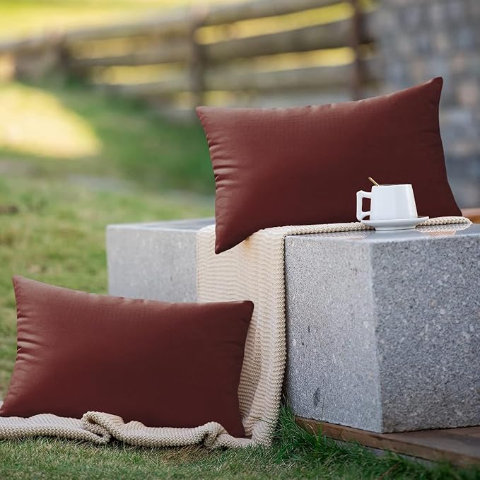 VAKADO 12x20 Lumbar Outdoor Waterproof WineRed Throw Pillow Covers Set of 2Decorative Tender Green Outside Patio Furniture Cushion Cases Decor for Garden Bench Porch Couch Tent Sunbrella