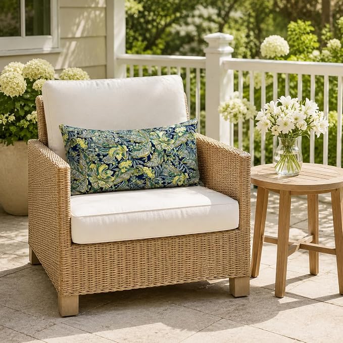 Pack of 2 Patio Lumbar Pillows 12"x20" | Fade Resistant Outdoor Waterproof Lumbar Pillow with Inners Decorative Garden Lumbar Cushions for Home Patio Terrace Sofa