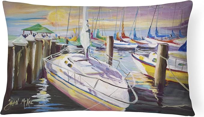 Caroline's Treasures JMK1044PW1216 Sailboats at The Fairhope Yacht Club Docks Canvas Fabric Decorative Pillow Machine Washable, Indoor Outdoor Decorative Pillow for Couch, Bed or Patio, 12HX16W