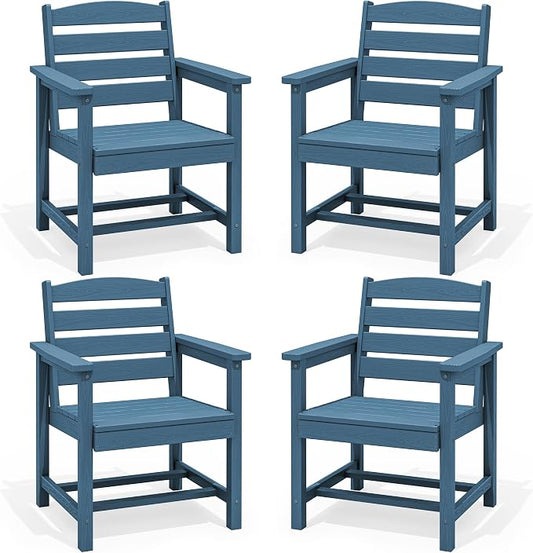 SERWALL Outdoor Dining Chairs Set of 4, All-Weather HDPE Patio Chair with 19.7" Widened Seat, for Backyard, Garden, Blue