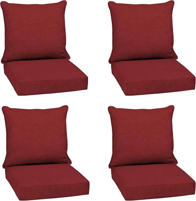 Arden Deep Seat Outdoor Chair Cushion Set (4-Pack), 24 in x 24 in, Weather-Proof, Rain-Proof, Fade Resistant Patio Cushion Set for Chair, Sofa, and Couch Ruby Red Leala | Outdoor Sofa, Couch, Conversation Set, Weather-Proof, Rain-Proof, Fade Resistant ...
