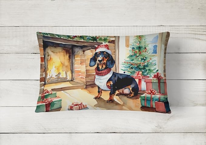 Caroline's Treasures DAC2644PW1216 Dachshund Cozy Christmas Throw Pillow Machine Washable, Indoor Outdoor Decorative Pillow for Couch, Bed or Patio, 12HX16W