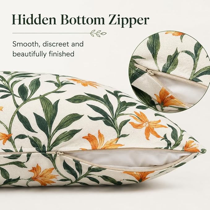 Outdoor Lumbar Pillows 12"x20" Waterproof Patio Pillows with Inserts | Set of 2 Fade Resistant Outdoor Waterproof Lumbar Pillow Decorative Garden Lumbar Cushions for Home Patio Terrace Sofa