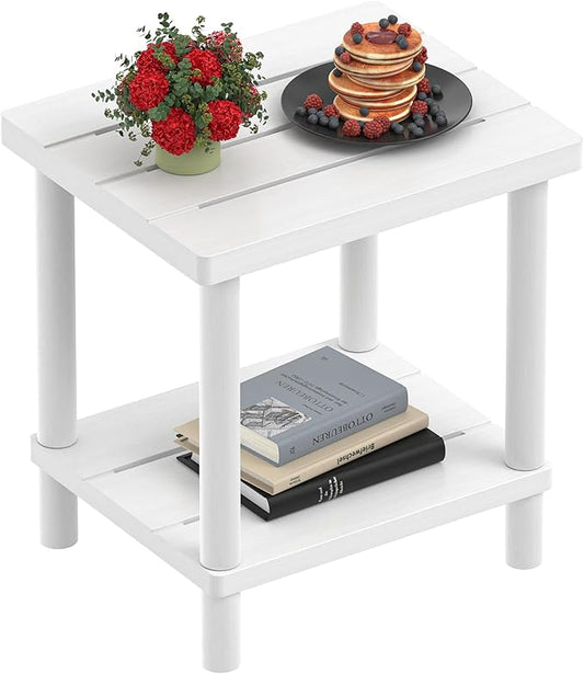 LEJANEOYE Outdoor Side Table, 2-Tier Small Outdoor Table for Patio, Adirondack Side Tables for Outside or Indoor, Bamboo End Table for Pool, Porch, Weather Resistant Easy Maintenance