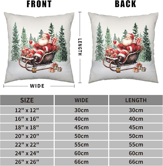 Christmas Santa Pillow Covers Set of 2 Snowy Cabin Red Truck Snowman Throw Pillow Covers Green Xmas Tree Pillowcase 18x18 Cotton Linen Cushion Case for Winter Holiday Home Decor