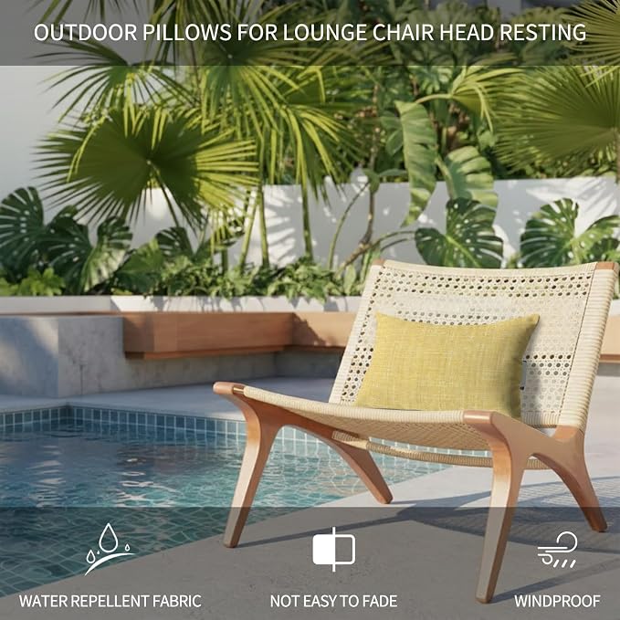 Outdoor Lumbar Pillow Set of 2, Yellow Waterproof Beach Headrest Pillow with Inserts, Farmhouse Vintage Yellow Solid Color Modern Recliner Throw Pillows for Patio Furniture, 11 x 16