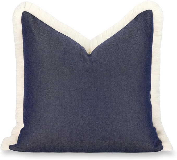Hofdeco Premium Coastal Hampton Outdoor Performance Throw Pillow Cover Only, 22"x22" Water Repellent, UV and Fade Resistant for Backyard, Couch, Poolside, Indigo Blue Woven Solid