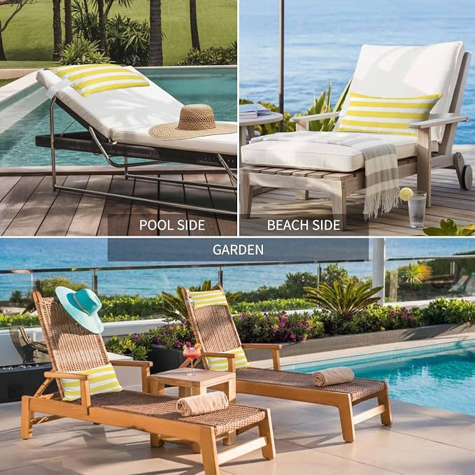 Yellow Striped Outdoor Pillows for Chaise Lounge Chair Waterproof Lumbar Pillows with InsertBeach Headrest Pillow Modern Simple Monochrome Geometric White Recliner Neck Pillow for Patio Pool 11"x16"
